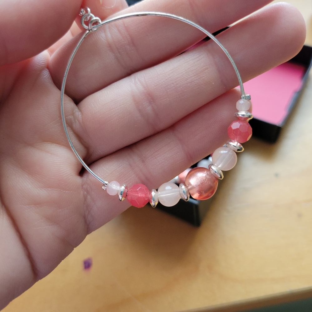 Elegant Pink and Silver Beaded hoop earrings
